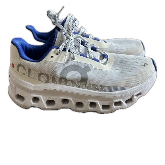 On Running Cloudstratus White and Blue Shoes - Picture 1 of 3